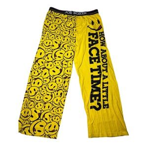 Joe Boxer Mens Pajama Pants Yellow Smiley Face Split Leg Lounge Sleepwear Medium